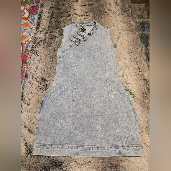 SHEIN SXY Women's Stand Collar Slim Fit Sleeveless Denim Dress - Picture 2 of 10